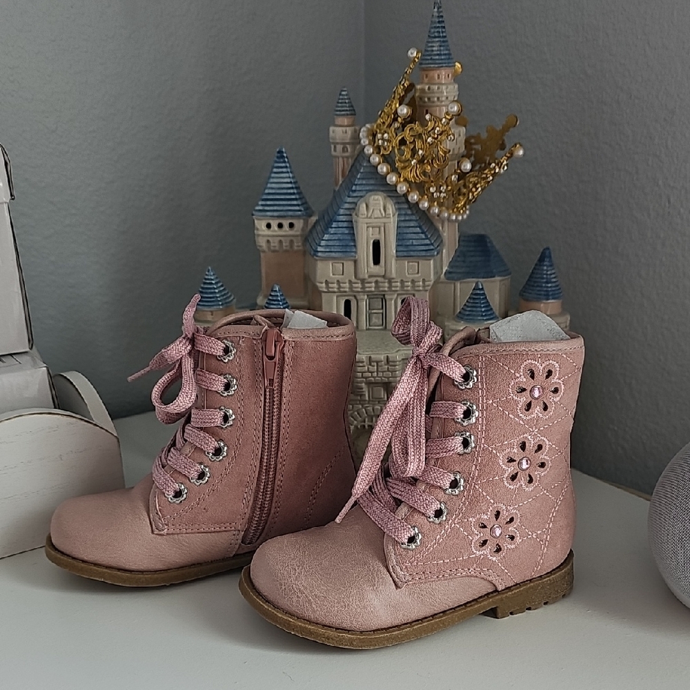 New Jorya Size 7 Pink Toddler Baby Eyelet Zip Up Combat Boots